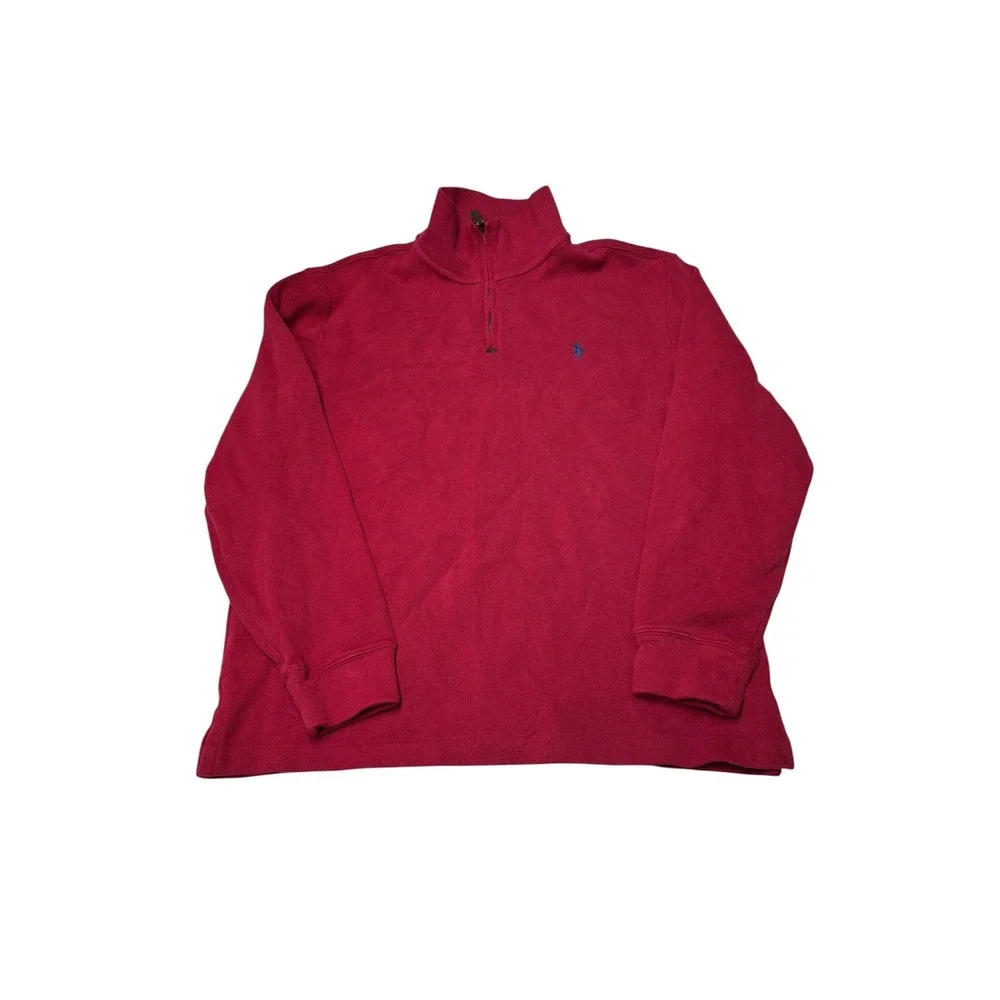 Polo Ralph Lauren Mens Red 100% Cotton Quarter Zip Pullover Sweater‎ Large